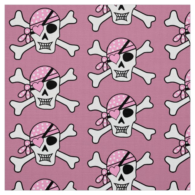 Girl Pirat Skull och Bones Rosa Tyg (Provkarta)