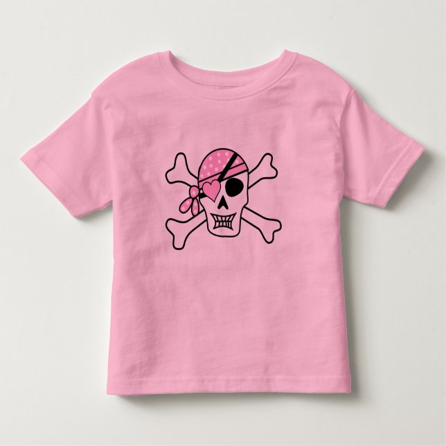Girl Pirat Skull och Bones Småbarn Rosa T Shirt (Framsida)