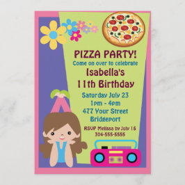 Girl Pizza Party Birthday Inbjudningar