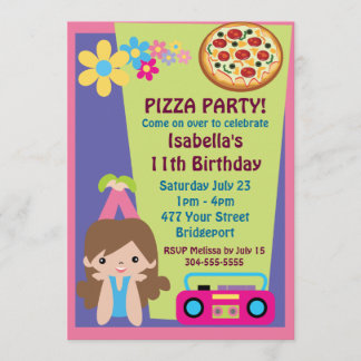 Girl Pizza Party Birthday Inbjudningar