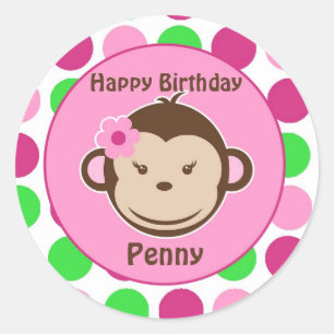 Girl Polka Dot Monkey Stickers Runt Klistermärke