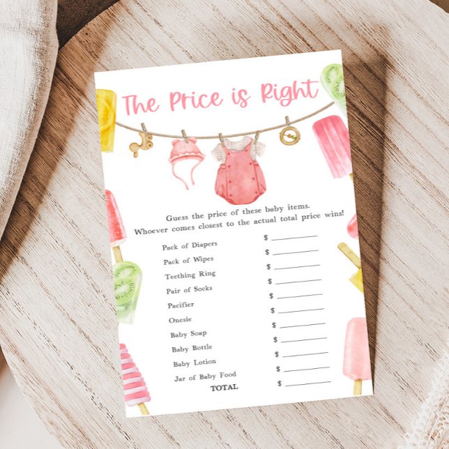 Girl Popsicle Baby Shower The Price is Right Game (Ready to Pop Popsicle Baby Shower Game)