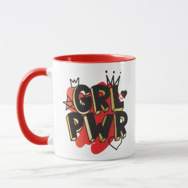 GIRL POWER, Krona & Hearts, Red & Guld Mugg