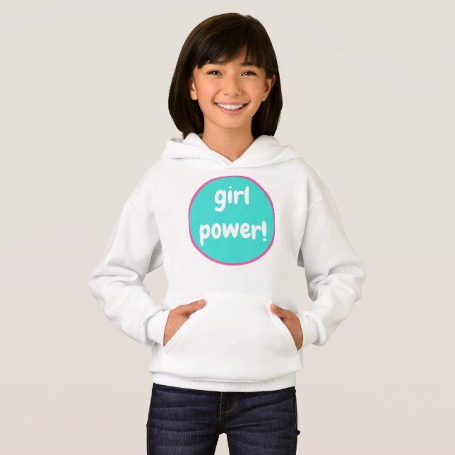 Girl Power på Teal Hoodie Sweatshirt T Shirt (Hel framsida)
