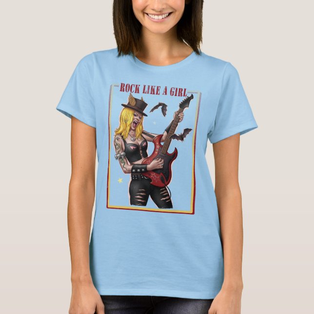 Girl Power Rock – Rock Like a Girl  T Shirt (Framsida)
