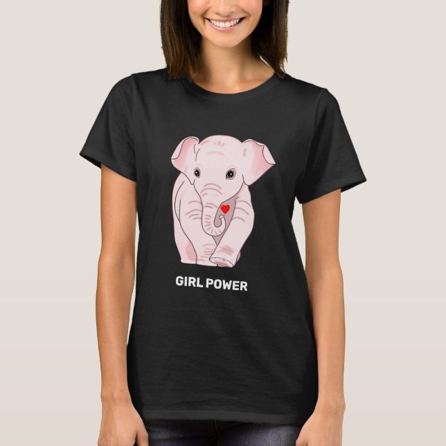 Girl Power Rosa Elephant Holding a Heart T-Shirt (Framsida)