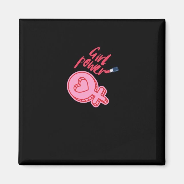 Girl Power Rosa Feminist Sticker Magnet (Framsidan)