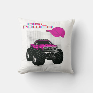 Girl Power Rosa Monster Lastbil Square Cushion Kudde