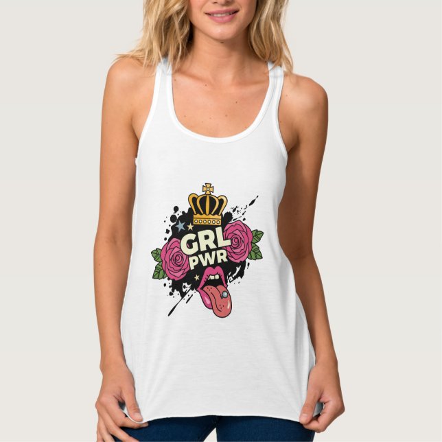 Girl Power Tattoo Stil Linne Med Racerback (Framsida)