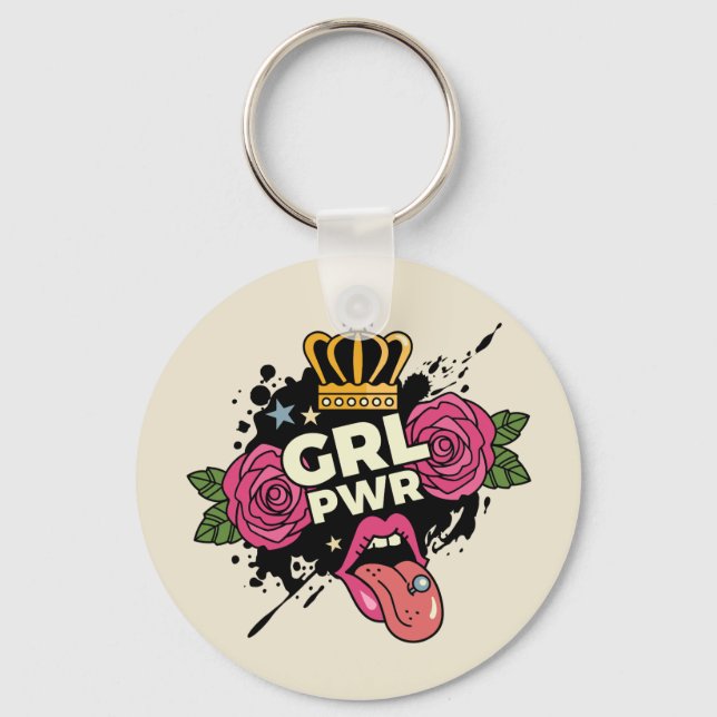 Girl Power Tattoo Stil Nyckelring (Framsida)