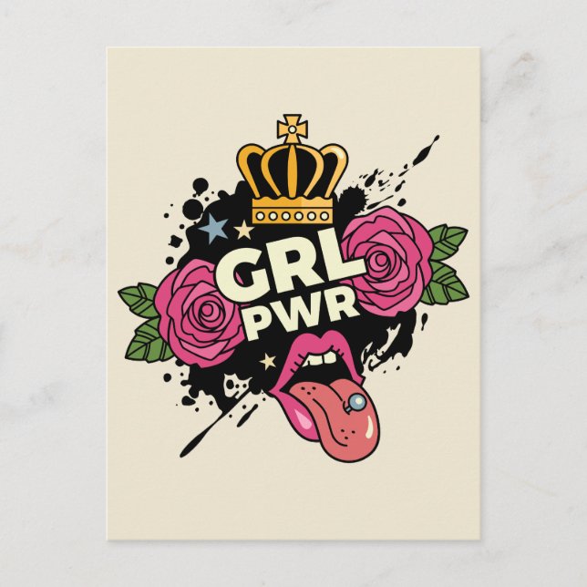 Girl Power Tattoo Stil Vykort (Framsida)
