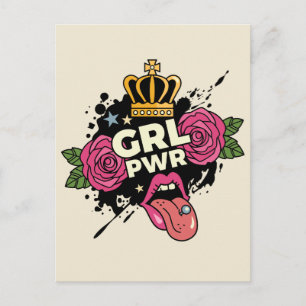 Girl Power Tattoo Stil Vykort