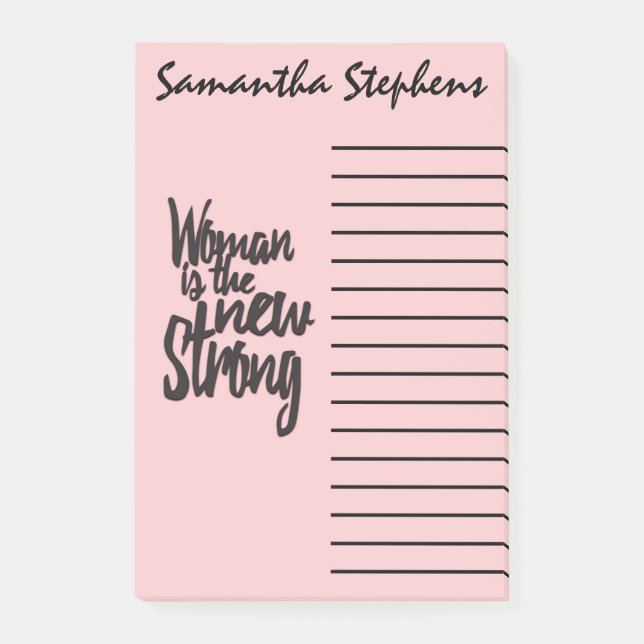 Girl Power Woman är New Strong in Rosa Black Post-it Block (Framsida)