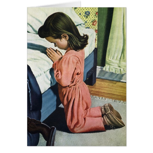 Girl Praying at Bedtime, the Lord's Prayer Hälsningskort (Framsidan)