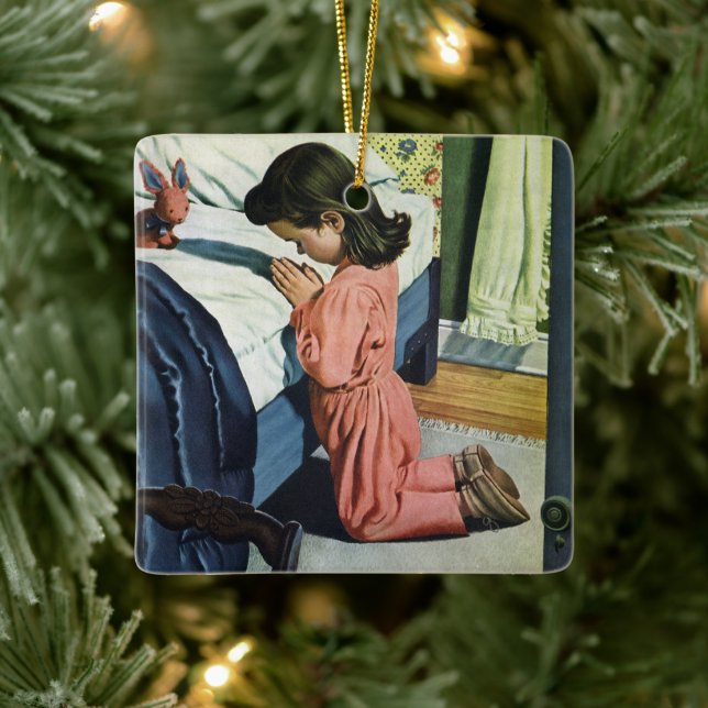 Girl Praying at Bedtime, the Lord's Prayer Julgransprydnad Keramik (Träd)