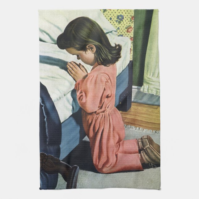 Girl Praying at Bedtime, the Lord's Prayer Kökshandduk (Vertikal)