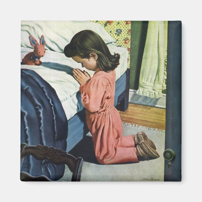 Girl Praying at Bedtime, the Lord's Prayer Magnet (Framsidan)