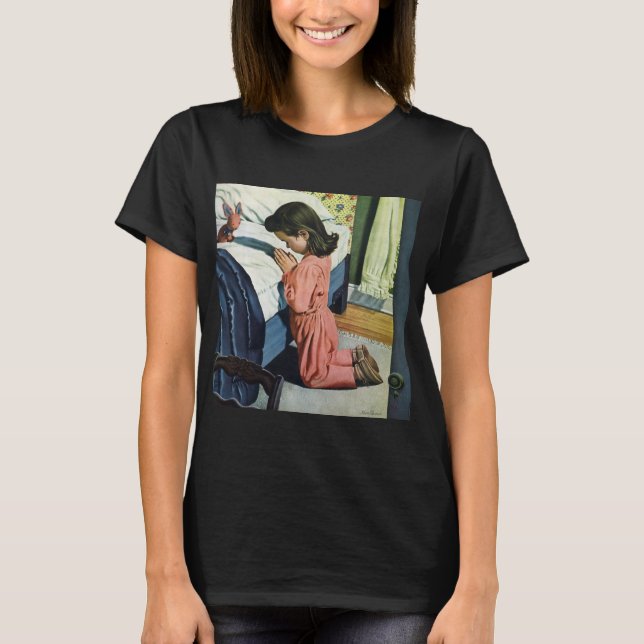 Girl Praying at Bedtime, the Lord's Prayer T Shirt (Framsida)