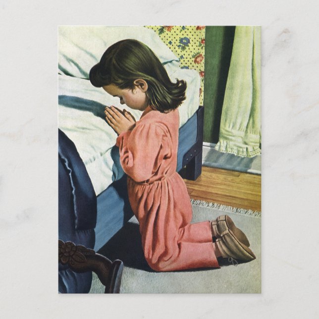 Girl Praying at Bedtime, the Lord's Prayer Vykort (Framsida)