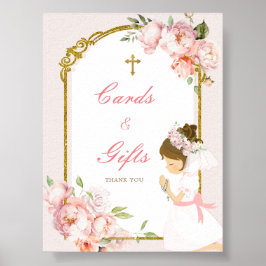 Girl Praying Guld First Heliga Communion Card & Gi Poster