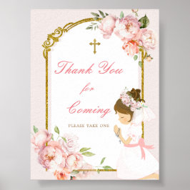 Girl Praying Guld First Heliga Communion Tack Poster