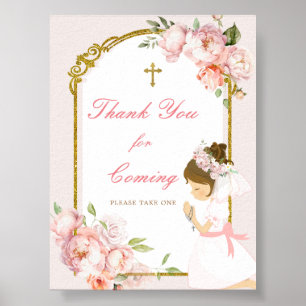 Girl Praying Guld First Heliga Communion Tack Poster