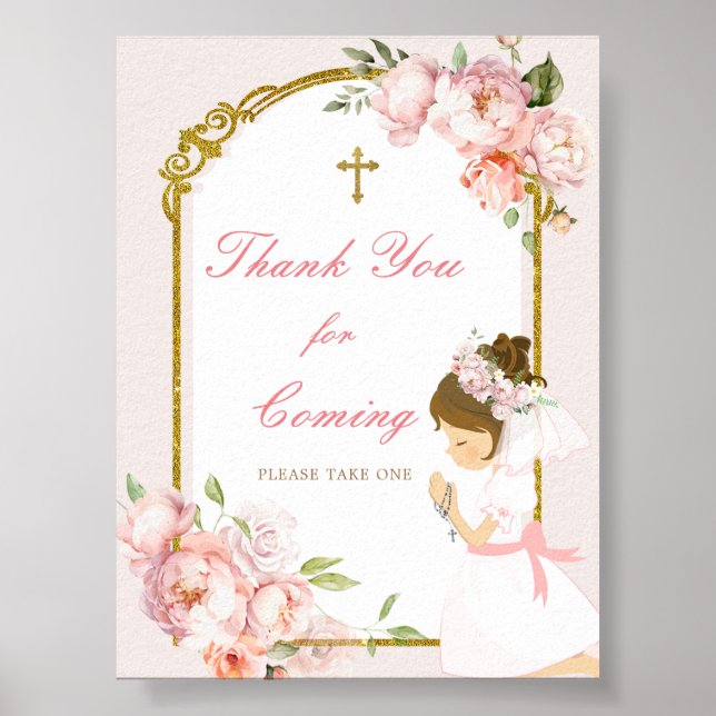 Girl Praying Guld First Heliga Communion Tack Poster (Framsidan)