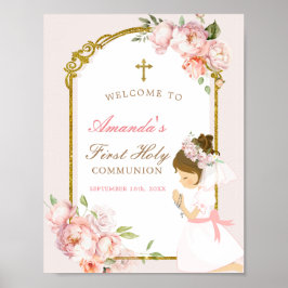 Girl Praying Guld First Heliga Communion Välkommen Poster