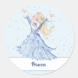 Girl Princess Enchanted Snöflingor Runt Klistermärke