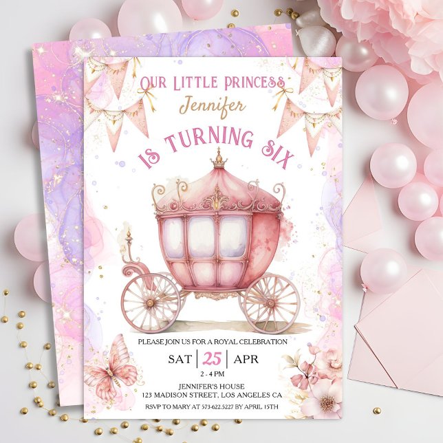 Girl Princess Gång på en Time 6e Birthday Inbjudningar (Skapare uppladdad)