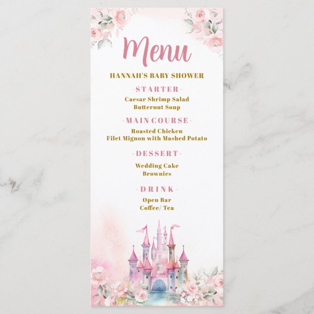 Girl Princess Royal Castle Femte födelsedagen Meny (Framsida)
