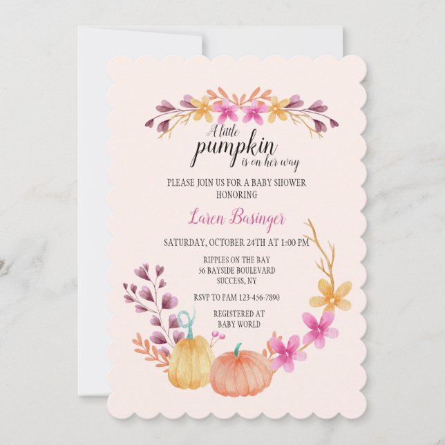 Girl Pumpkin Baby Shower Inbjudningar (Framsida)