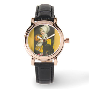 Girl Pumpkin Black Cat Vintage Halloween Watch Armbandsur