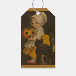Girl Pumpkin Cat Vintage Halloween Gift-Märkre Presentetikett