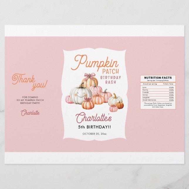 Girl Pumpkin Patch Födelsedagsfest Chip Bag Wrappe Reklamblad (Framsidan)