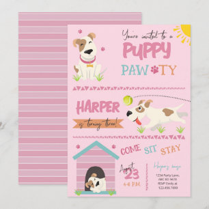 Girl Puppy Birthday Pawty Inbjudningar