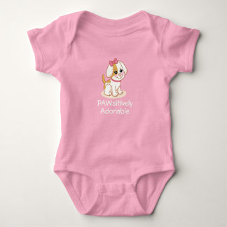 Girl Puppy Dog with Pink Bow Baby Bodysuit T Shirt
