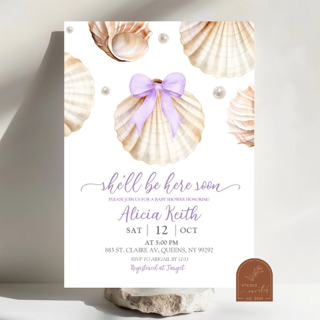 Girl Purple Shell Baby Shower Invitation Inbjudningar (Skapare uppladdad)