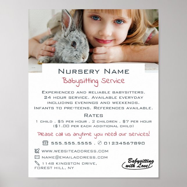 Girl & Rabbit, Babyvvakt, Daycare, Nursery Advert Poster (Framsidan)