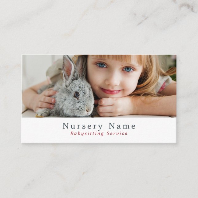 Girl & Rabbit, Babyvvakt, Daycare, Nursery Visitkort (Framsida)