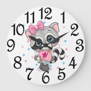 Girl Raccoon Stor Klocka