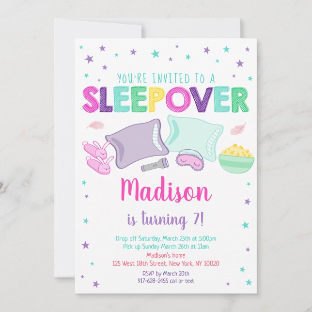 Girl Rainbow Sleepover Slumber Party Birthday Inbjudningar (Framsida)