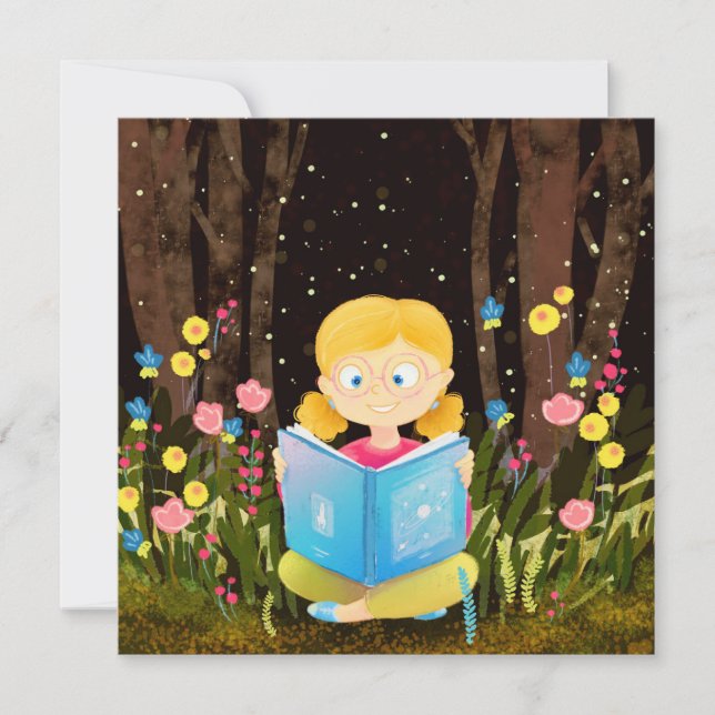 Girl Reading a Bok Julkort (Framsida)