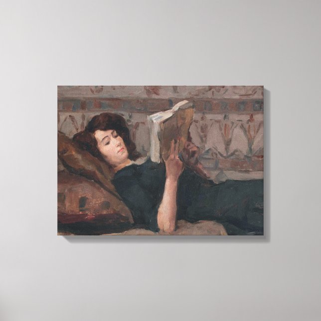Girl Reading a Bok (Reclining on a Divan) Canvastryck (Framsida)
