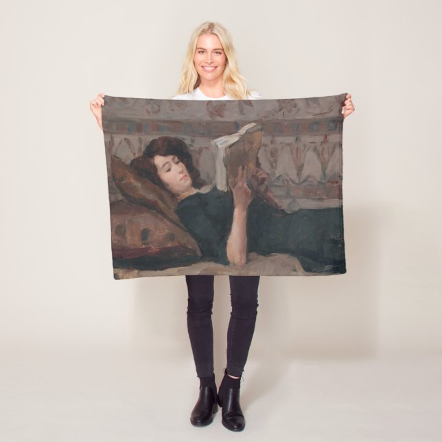 Girl Reading a Bok (Reclining on a Divan) Fleecefilt (På plats)