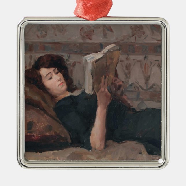 Girl Reading a Bok (Reclining on a Divan) Julgransprydnad Metall (Framsidan)