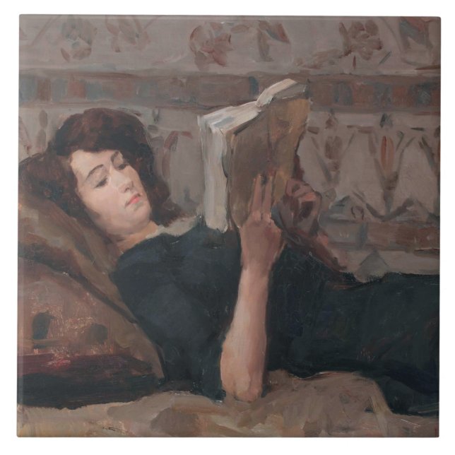 Girl Reading a Bok (Reclining on a Divan) Kakelplatta (Framsidan)
