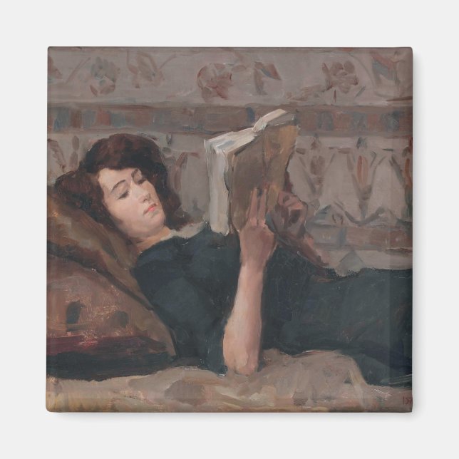 Girl Reading a Bok (Reclining on a Divan) Magnet (Framsidan)