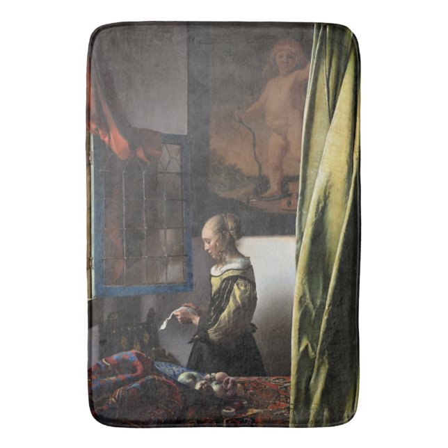 Girl Reading a Brev vid Open Window, Vermeer Badrumsmatta (Framsidan (Vertikal))