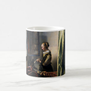 Girl Reading a Brev vid Open Window, Vermeer Kaffemugg